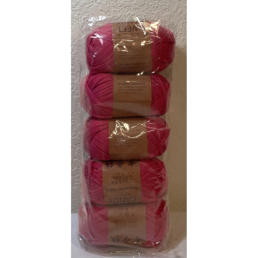 5 Skeins of Sweet Candy Pink 100% Polyester Yarn
